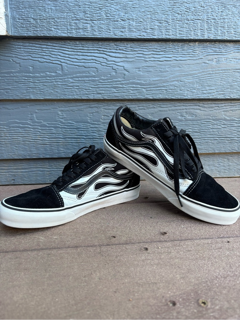 Vans Black and White Flame Old Skool Sneakers